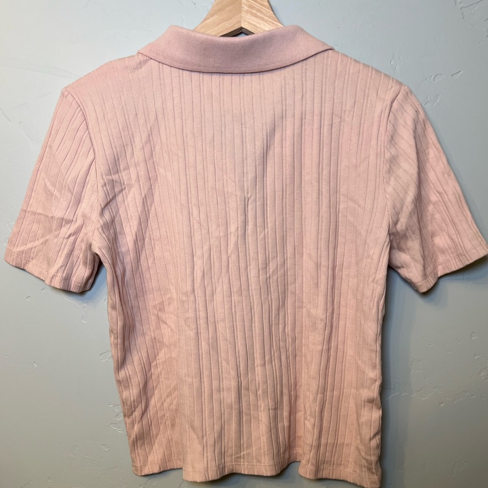 ZARA Women’s Ribbed Crop Polo Collared Button-Up Blouse - Picture 2 of 5